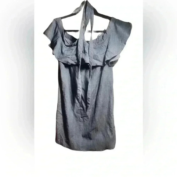 Alice and Olivia linen off shoulder casual sexy day 2nite denim  mini dress M - Picture 2 of 6